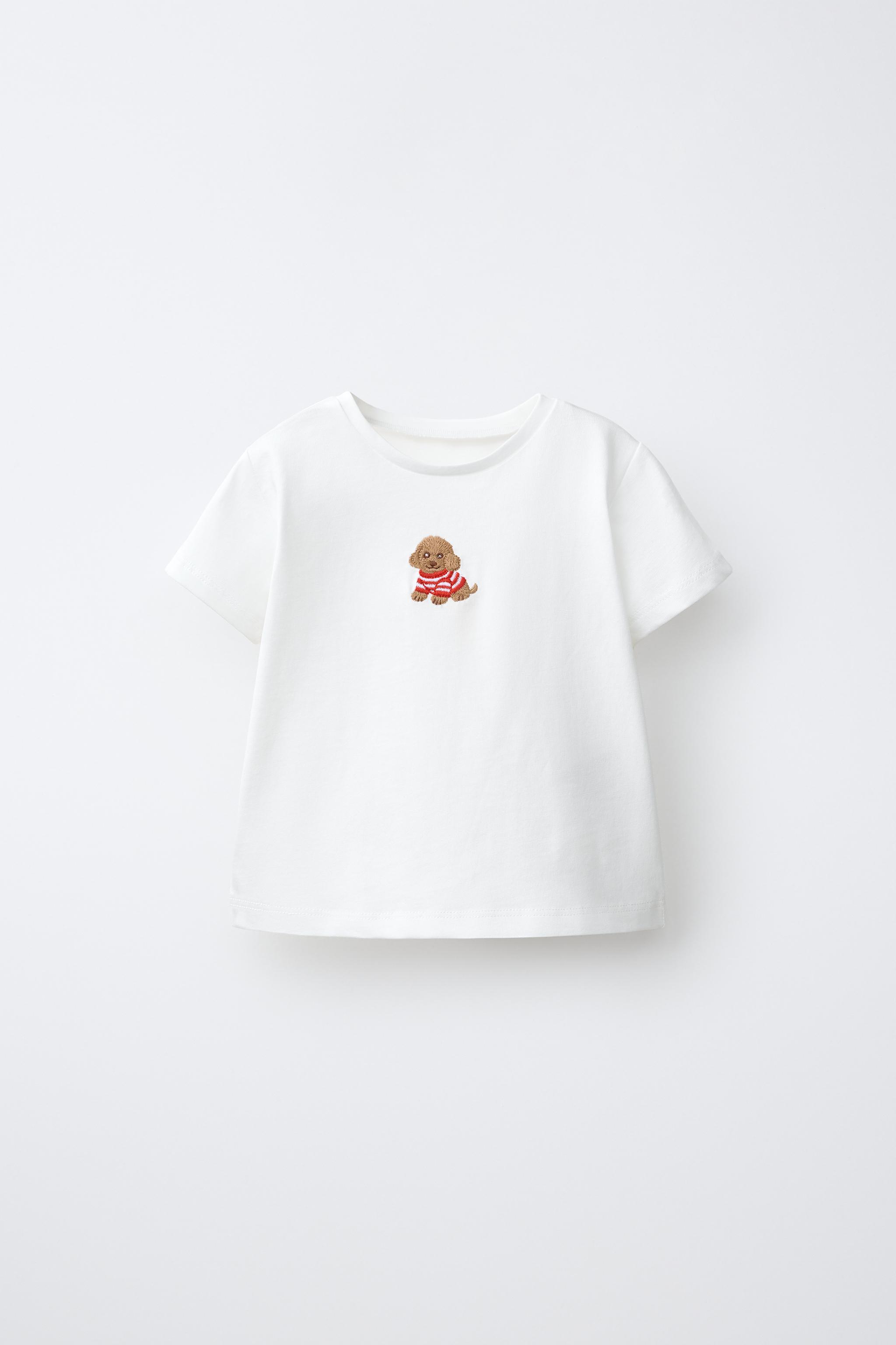 STRIPED SHIRT AND EMBROIDERED PUPPY T-SHIRT SET